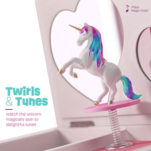 Unicorn Musical Jewelry Box with Spinning Figure and Storage Drawers