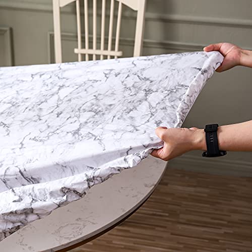 Round Vinyl Fitted Tablecloth with Flannel Backing & Elastic Edge (37"-44")