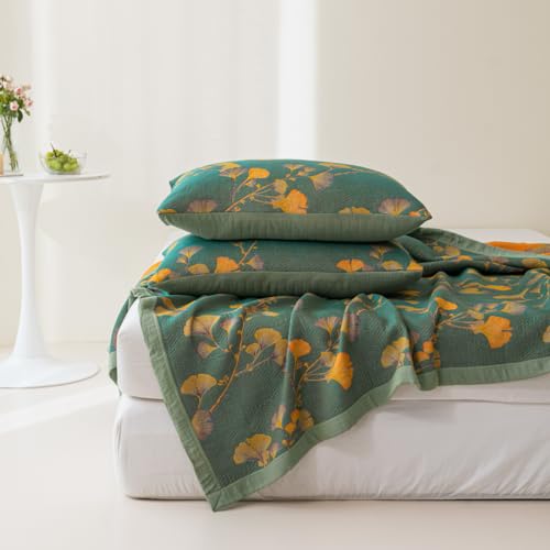 100% Cotton Muslin Pillow Shams Set of 2 - 20"x30" Reversible Ginkgo Leaf