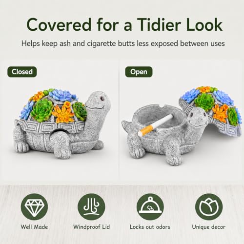 Decorative Turtle Ashtray with Lid - Resin Smokeless Outdoor Ash Tray