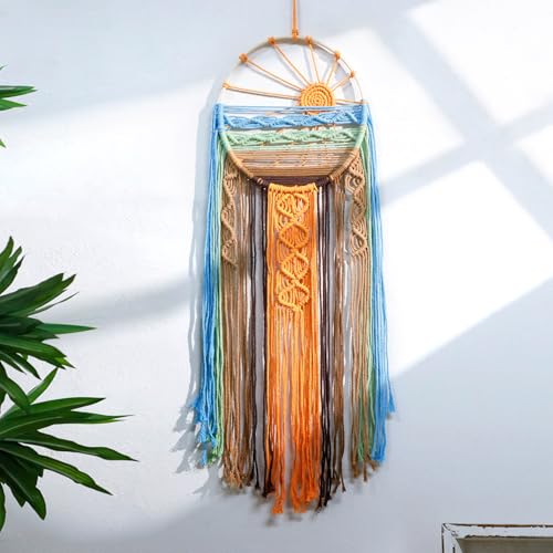 Handmade Macrame Wall Hanging Tapestry - Boho Sun Dream Catcher Decor