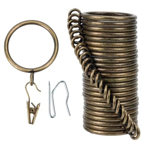 24-Piece Bronze Curtain Ring Set with Clips and Hooks - 1.25 Inch Diameter
