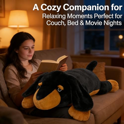 Relaxed Dachshund Body Pillow - 39-Inch Plush Weiner Dog Cushion for Dog Lovers