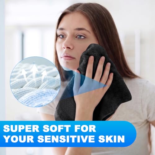 INFICRIME Black 6 Pack 100% Cotton Washcloths 13x13 Inch for Face & Body