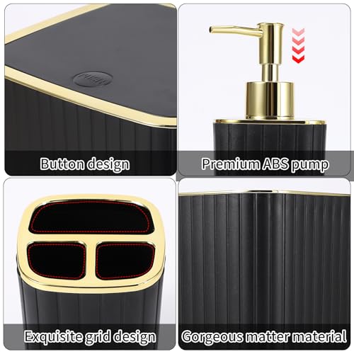 10-Piece Bathroom Accessory Set, Modern Black Striped Bath Essentials