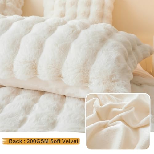 Fluffy Faux Rabbit Fur Body Pillow Cover 20x54, Beige Shaggy Pillowcase