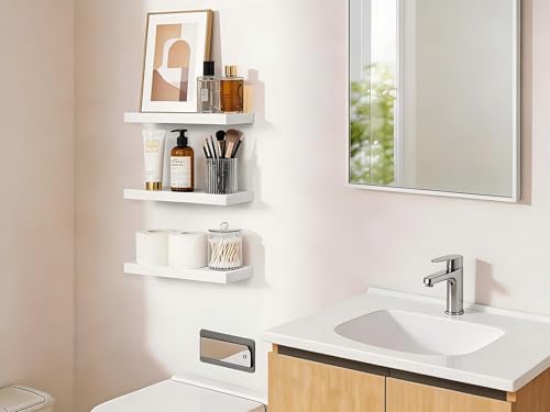 White Floating Shelves 15.7-Inch Set of 3 Wall Mounted Display Storage