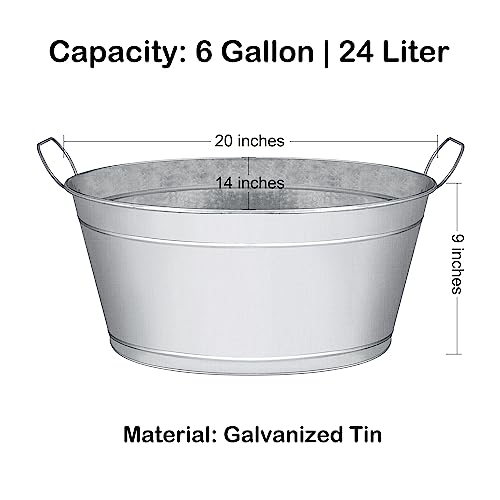 6-Gallon Galvanized Tin Beverage Tub with Handles, Rustic Ice Bucket (2 Pack)