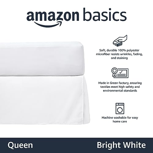 Queen Pleated Bed Skirt - 16-Inch Drop Wrinkle Resistant Dust Ruffle