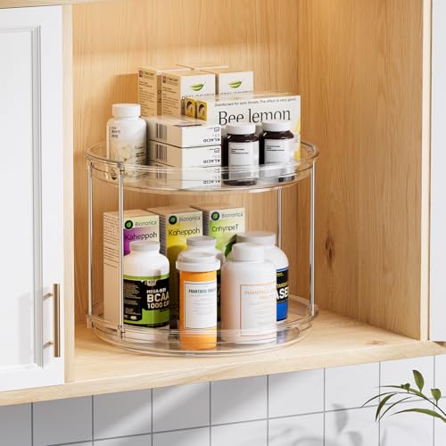 2-Tier Clear Lazy Susan Turntable Organizer - 9.25 Inch Rotating Spice Rack