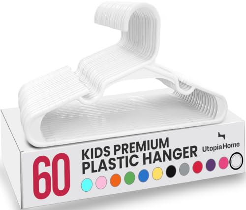 Kids Plastic Hangers 60 Pack 11.5 Inch White Baby Closet Organizers
