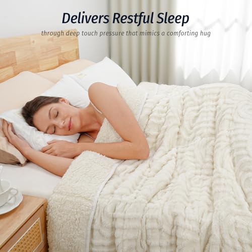 15lbs Fleece Weighted Blanket Queen Size - Soft Sherpa Throw