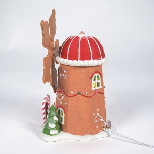 Animated Lit Gingerbread Cookie Mill Building - Christmas Village Decor, 7.64"