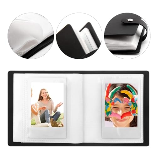 Small 52-Pocket Mini Photo Album for 2x3 Instant Film - Black PU Leather