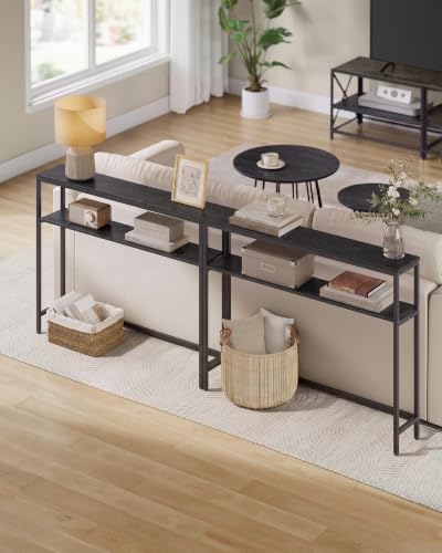 2-Tier Narrow Console Table, Modern Sofa Table with Storage Shelves