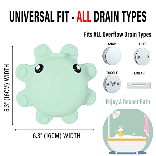 Silicone Bathtub Overflow Drain Cover for Deeper Soaking Bath, Aqua Green