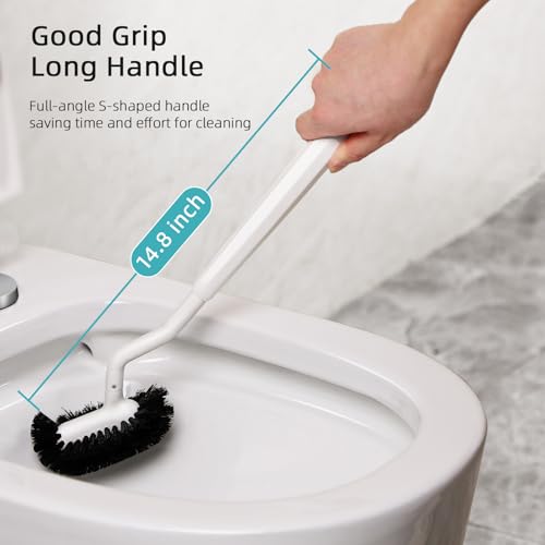 HAMITOR Toilet Bowl Brush and Holder Set - Curved S-Shape Deep Cleaning