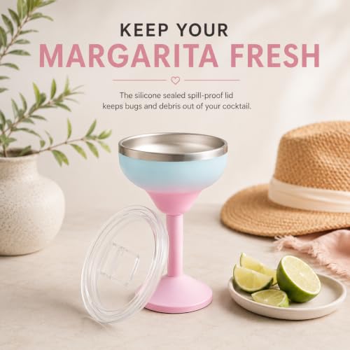 Hemli Insulated Margarita Glass Tumbler with Lid - Green Pink, Keeps Drinks Cold 12 Hours