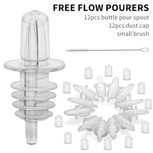 12PCS Clear Plastic Oil Bottle Pourers with Dust Caps - Reusable Spouts