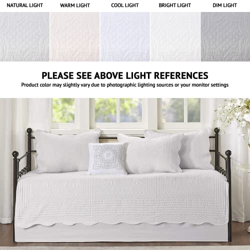 6-Piece Quilted Daybed Cover Set with Scalloped Edge & Bed Skirt - White