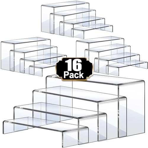 Clear Acrylic Risers Display Stands - 16 Piece Set in 4 Sizes