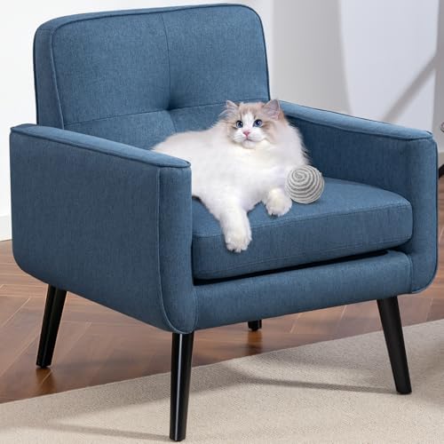 Mid-Century Modern Accent Chair, Fabric Reading Armchair with Wood Frame