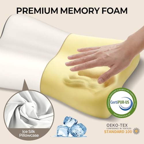 Polovo Cervical Ergonomic Memory Foam Neck Pillow for Pain Relief & Cooling