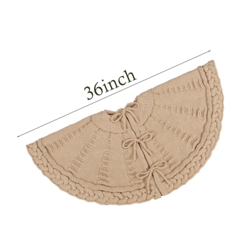 LimBridge Beige Knitted 36-Inch Christmas Tree Skirt with Cable Knit, Rustic Farmhouse