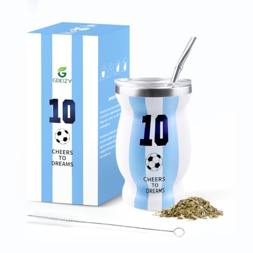 White Argentina Captain No.10 Yerba Mate Cup 8oz Double Wall Stainless Steel GDEIZY