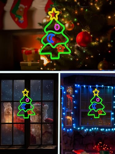 Pedaiah Christmas Tree Neon Sign LED - Holiday Wall Decor, USB Powered, 8.7x12.7 Inches