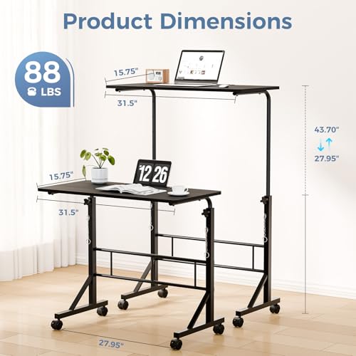 31.5" Adjustable Height Walking Pad Desk - Mobile Rolling Laptop Stand