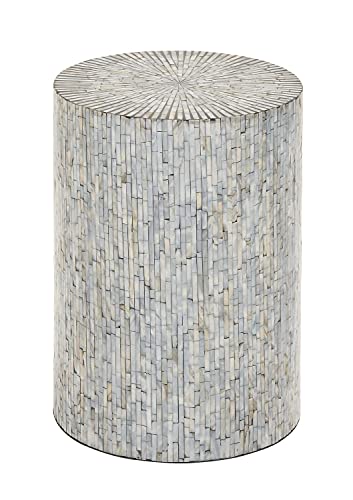 Mother of Pearl Mosaic Side Table, Light Blue Round Accent Table 20-inch