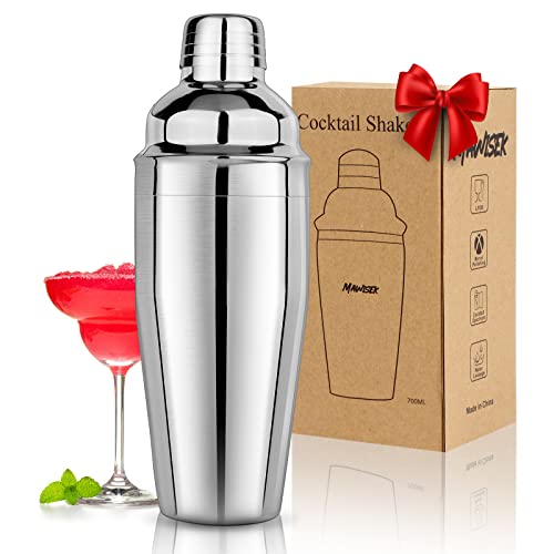 24oz Silver Cocktail Shaker with Built-In Strainer - Mawisek Barware