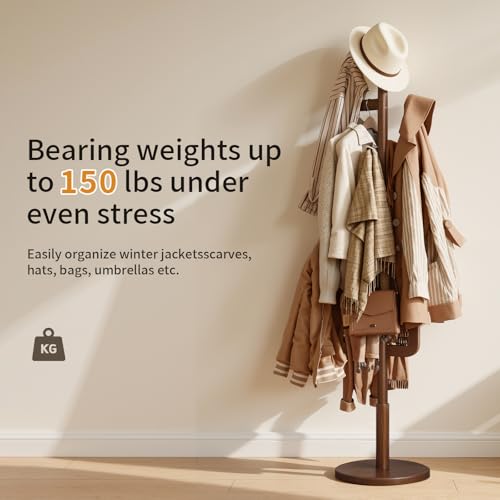 Solid Wood Freestanding Coat Rack - Adjustable Cactus Coat Tree for Entryway