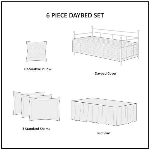 100% Cotton 6-Piece Daybed Cover Set - Diamond Quilted Khaki Bedding