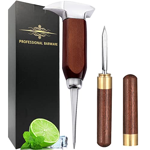 LINALL Single Prong Ice Pick - 17cm Stainless Steel Ice Crusher with Wooden Handle, Japanese Style for Bars & Home Use