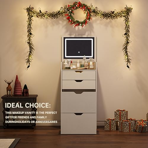 Compact 3-in-1 Makeup Vanity Table with LED Mirror, Storage & Stool