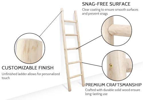 57-Inch Rustic Solid Wood Blanket Ladder for Farmhouse Home Decor