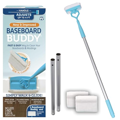 Extendable Baseboard & Wall Cleaner Tool with 3 Reusable Microfiber Pads