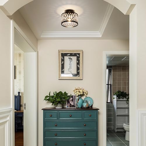 9" Crystal Ceiling Light Fixture, Modern Semi Flush Mount Light