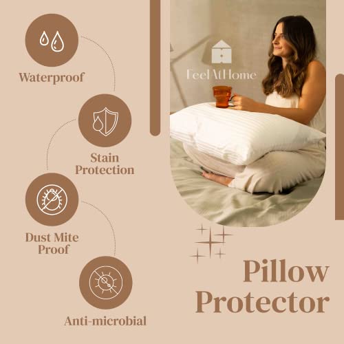 Waterproof Queen Pillow Protectors, 100% Cotton Zippered Covers - 4 Pack