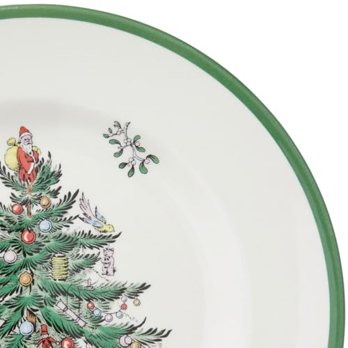 Spode Christmas Tree Salad Plates Set of 4 - 8 Inch Green & White Holiday Dinnerware