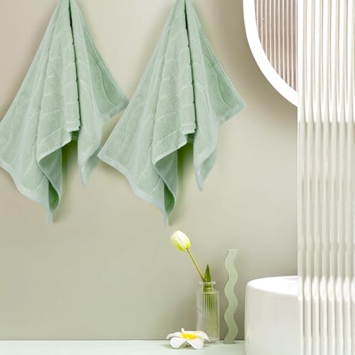 Wavy Striped Cotton Hand Towels - Sage Green, 13x29 Inches, 2 Pack