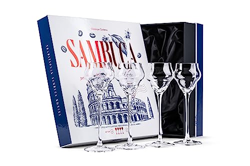Set of 4 Crystal Long-Stemmed Sambuca Glasses | 3 oz Liquor & Digestive Cups