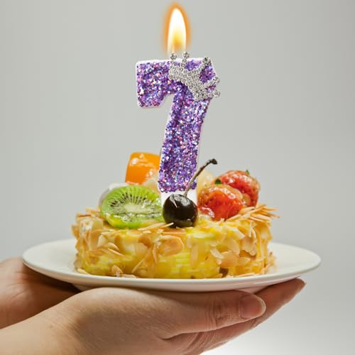 Purple Crown Birthday Number Candle - Glitter Sequins Cake Topper #7