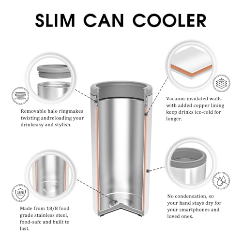 Insulated Stainless Steel Slim Can Cooler - 12 oz Double-Walled (Glitter Blush)