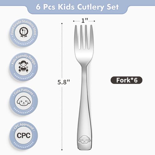 6-Piece Stainless Steel Toddler Forks Set Kids Silverware