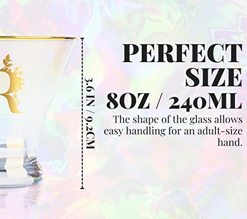 Onebttl Initial-N Iridescent Stemless Martini Glasses, 8 oz, Gift Box