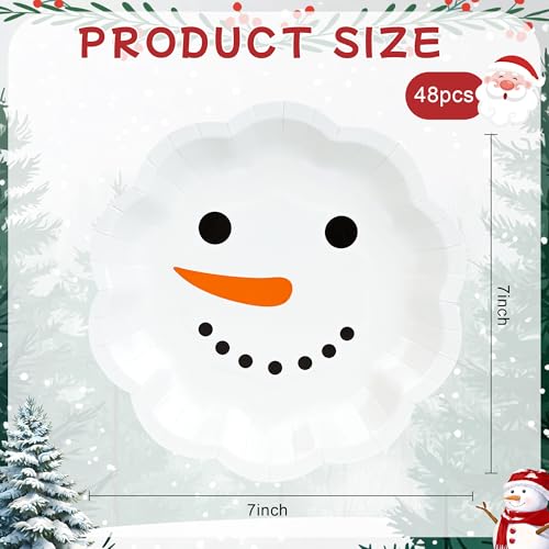 AimFun 48-Pack Snowman Christmas Paper Plates - Winter Holiday Disposable Dessert Plates