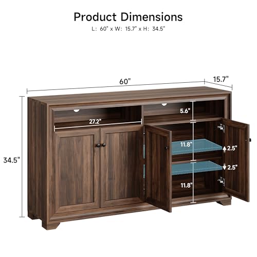 60-Inch Sideboard Buffet Cabinet with 4 Doors and Adjustable Shelving